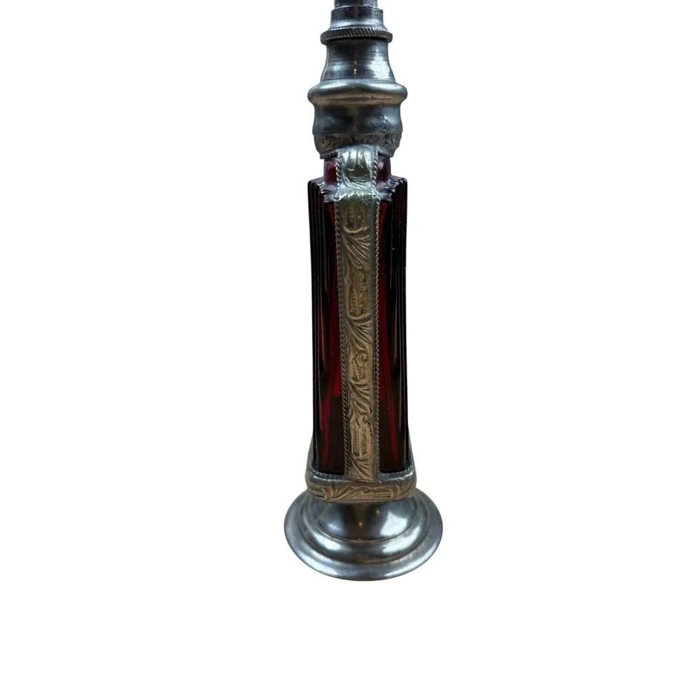 Vintage Moroccan Rosewater Sprinkler Bottle – Ruby Red Glass Silver Tone 10